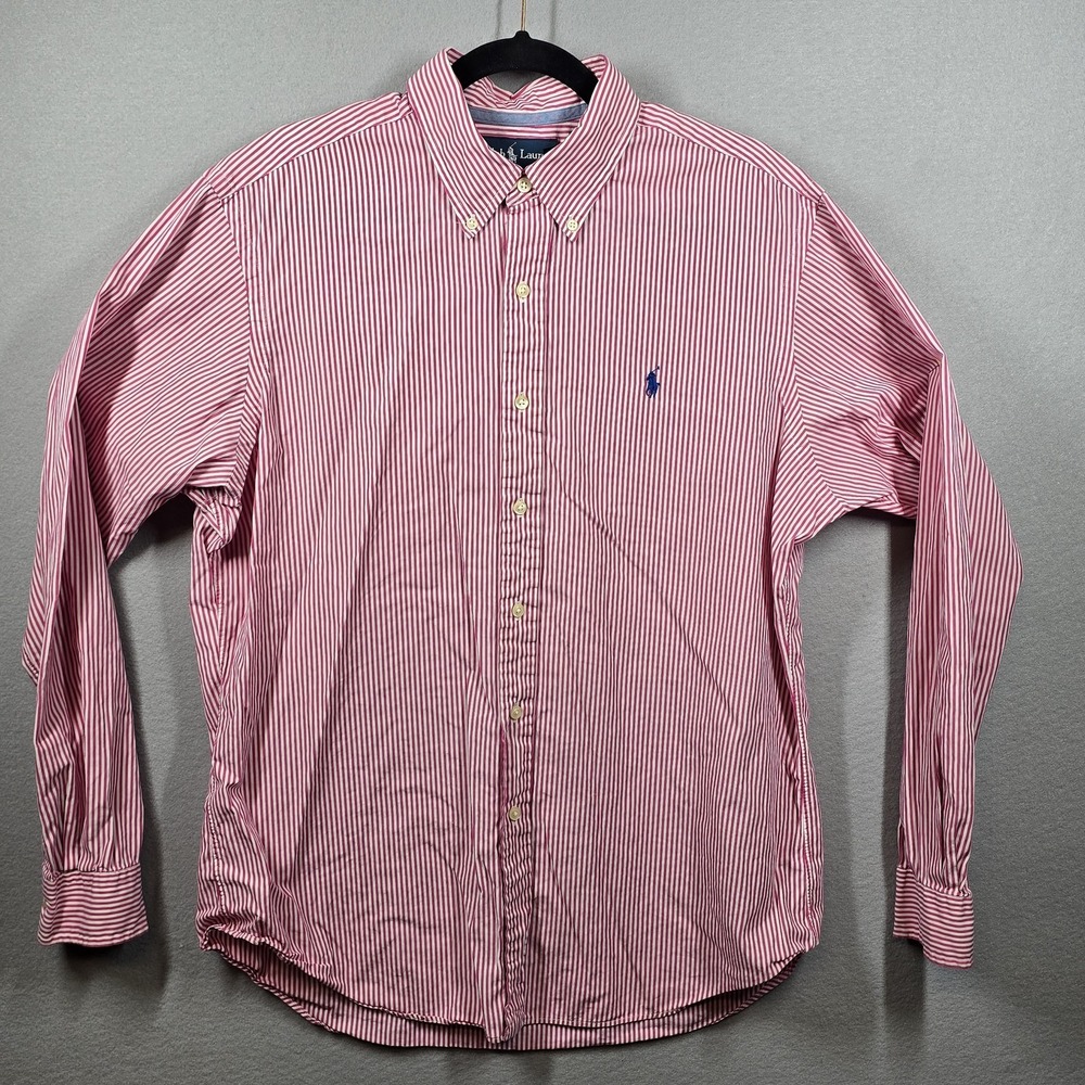 Ralph Lauren Shirt Mens Large Striped Classic Fit Button Down Polo‎ Pony